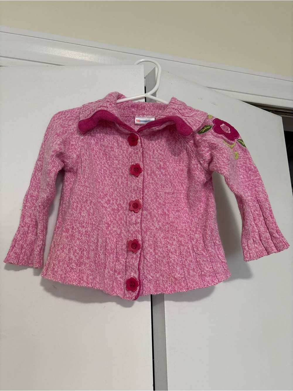 Y2K kid connection 12 month Pink Knit Button-Up Cardigan with Floral Accent